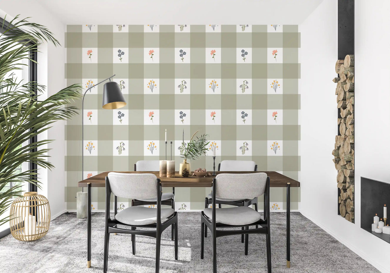 Gingham Floral Wallpaper⁠