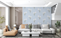 Golden dotted centres visible on each bloom of Soft Bloom Serenity wallpaper