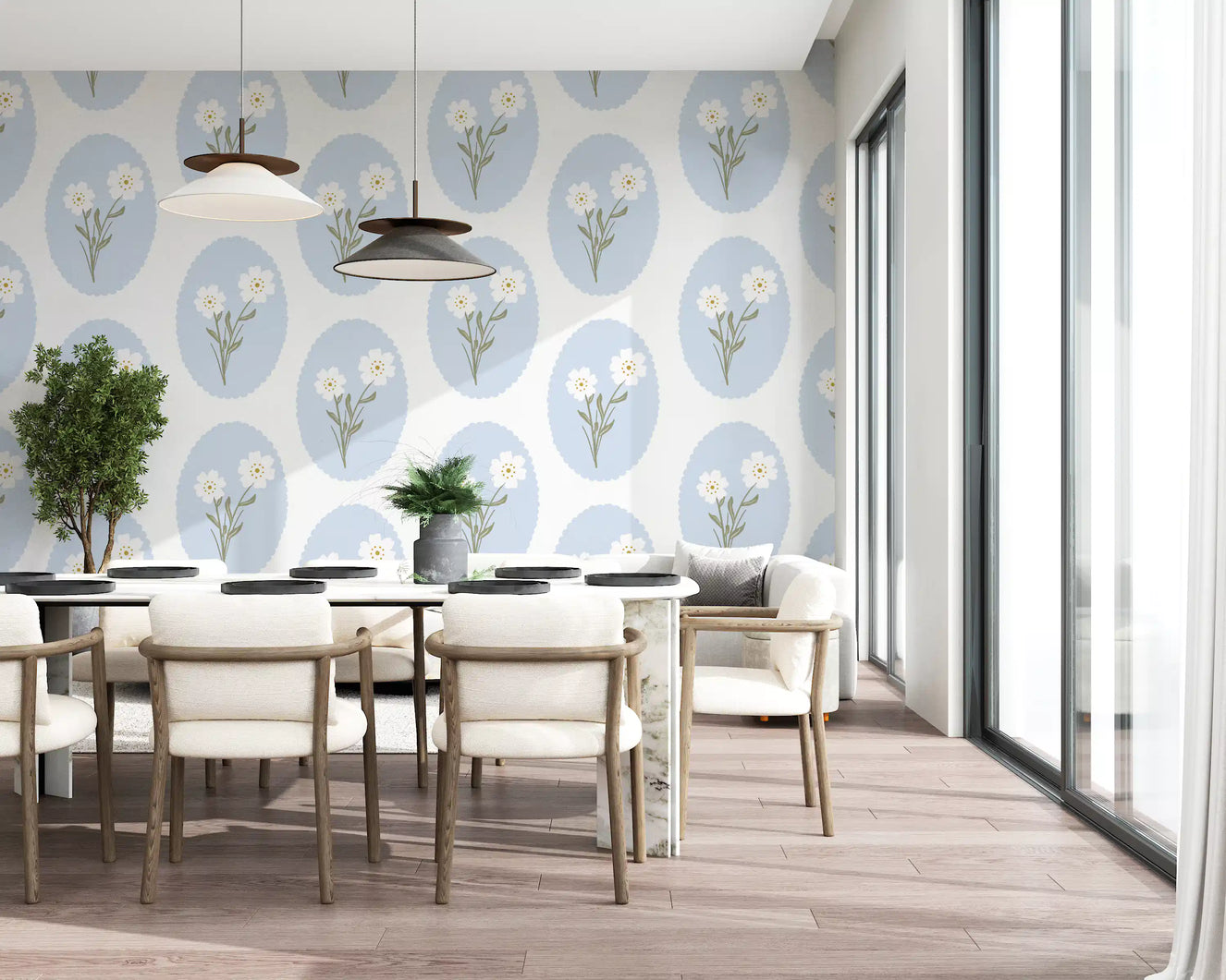 Scalloped Floral Serenity Wallpaper⁠