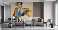 The Cabaret Dancer wall mural adds figurative colour to a living room