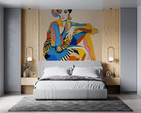 Contemporary lounge pairs pale tones with Cabaret Dancer wall mural