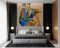 The Cabaret Dancer wall mural blending tangerine and blue shapes