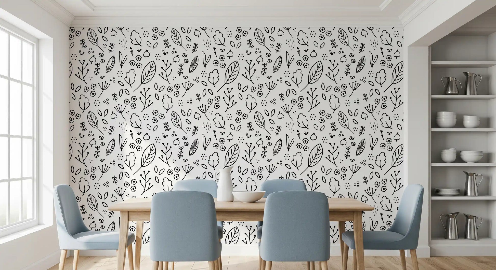 Wildflowers wallpaper in a cosy Dining room with warm layered 