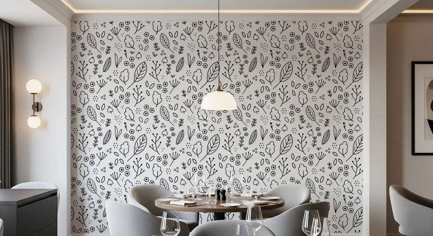 Dining room the Country Cottage Wildflowers wallpaper on a full accent feature