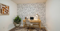 wallpaper showing coral tulips and golden coneflower motifs