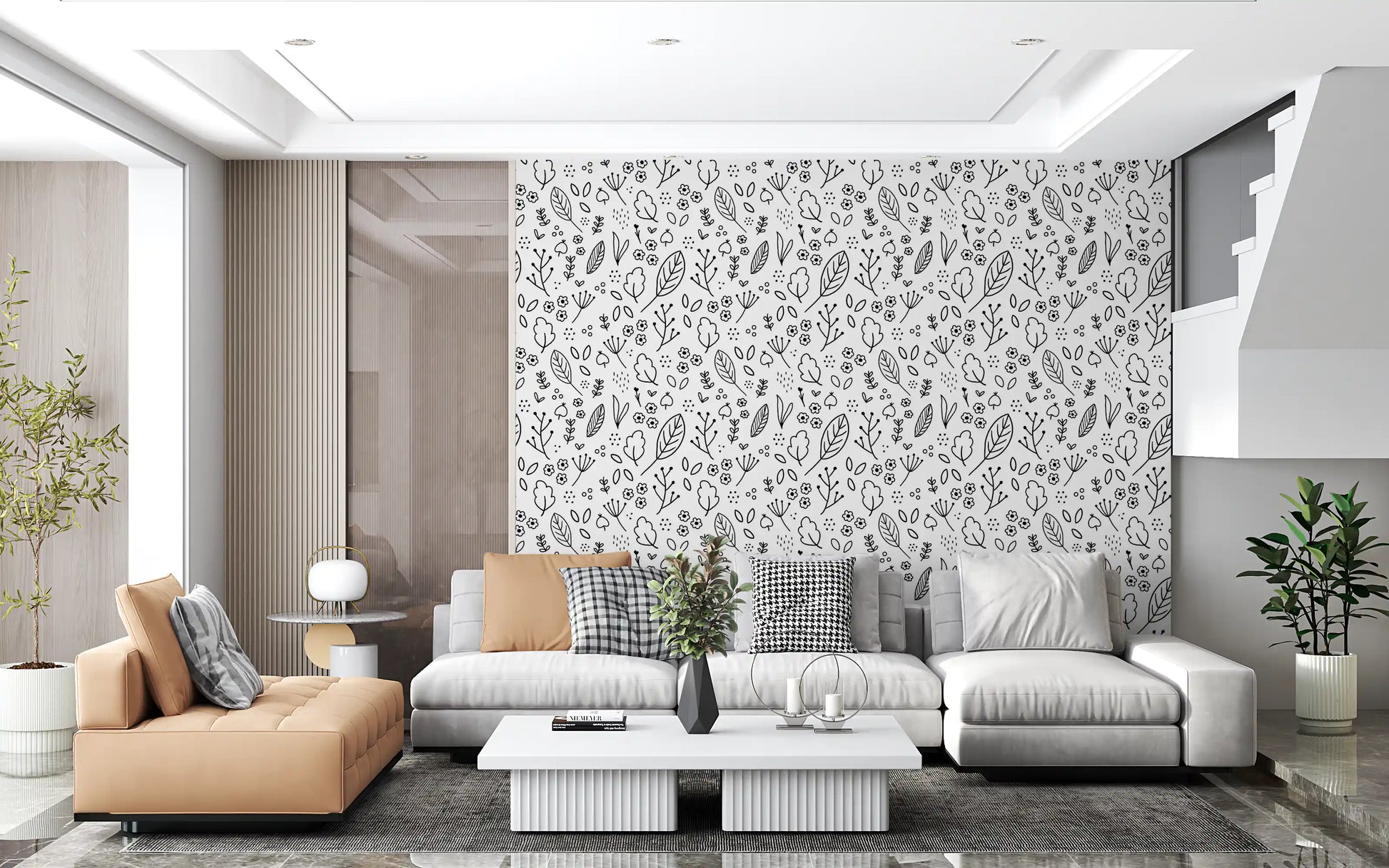  lounge area with Country Cottage Wildflowers wallpaper on every surface