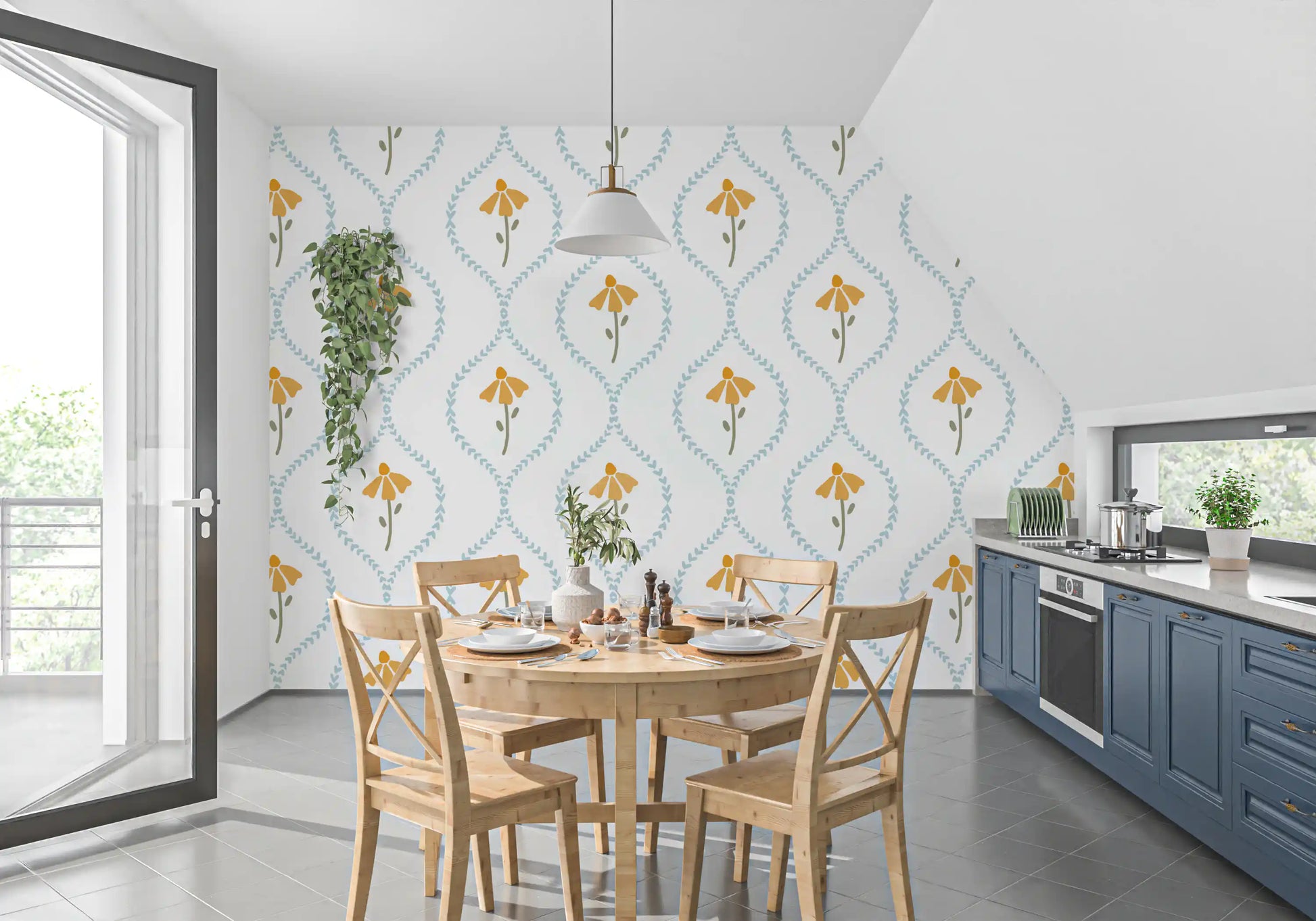 Golden coneflower repeat across the Sweet Heart wallpaper