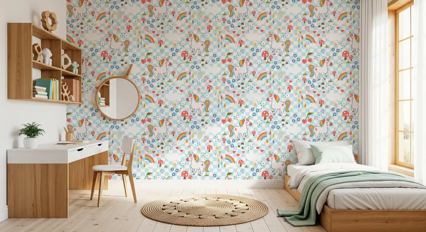 Checkerboard Unicorn Dreams Wallpaper⁠
