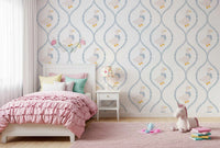 Girl room fitted with the duck and hearts lattice Ducks wallpaper