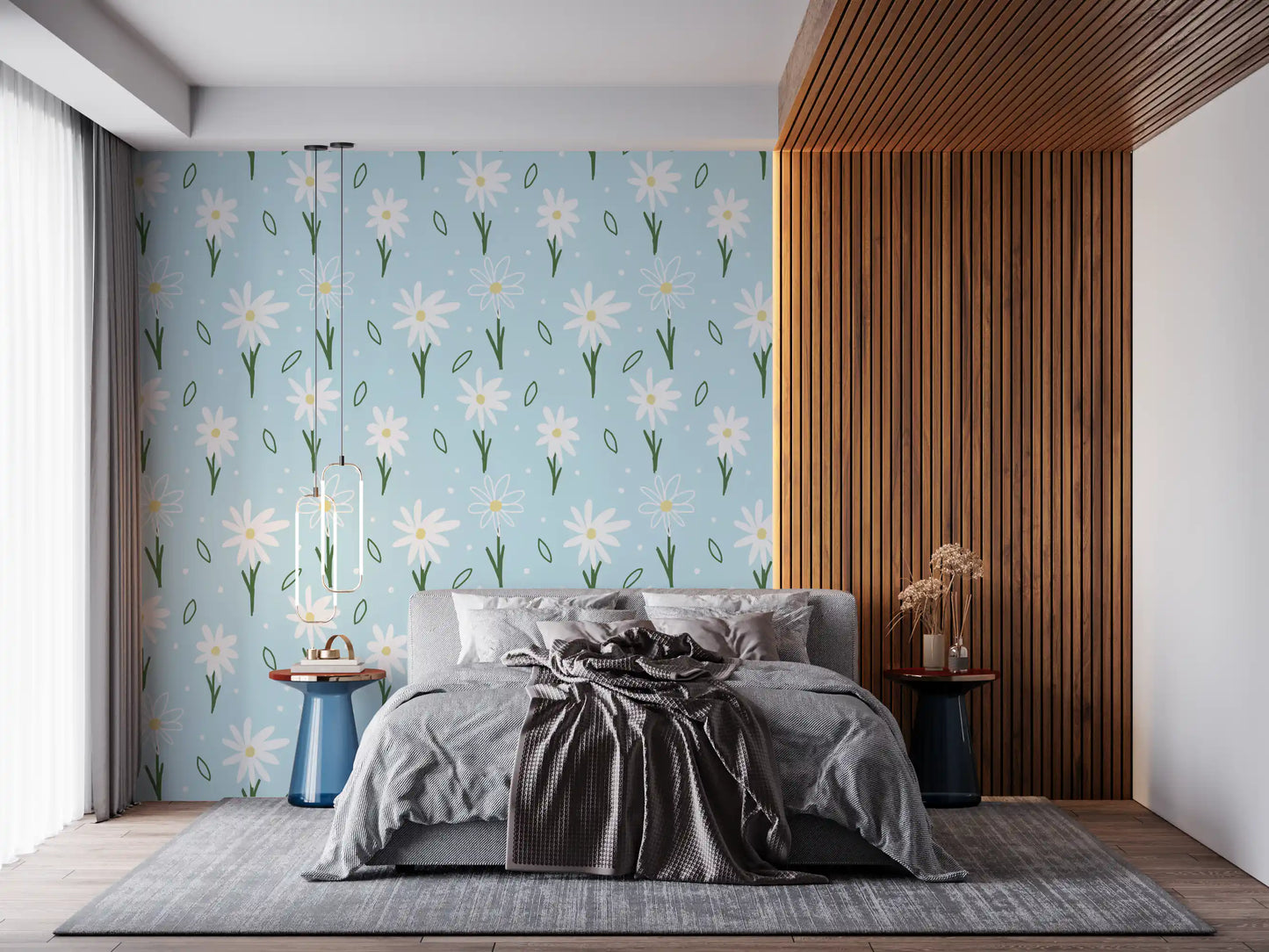 Daisy Delight on Blue Wallpaper⁠