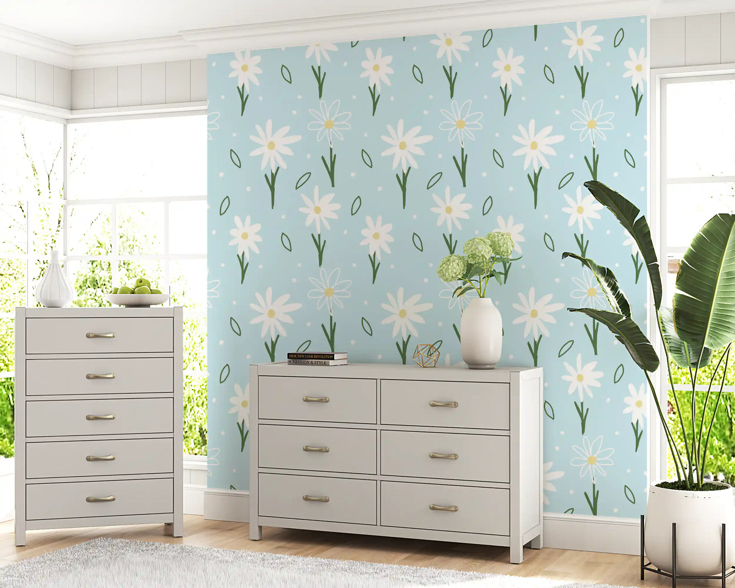 Daisy Delight on Blue Wallpaper⁠