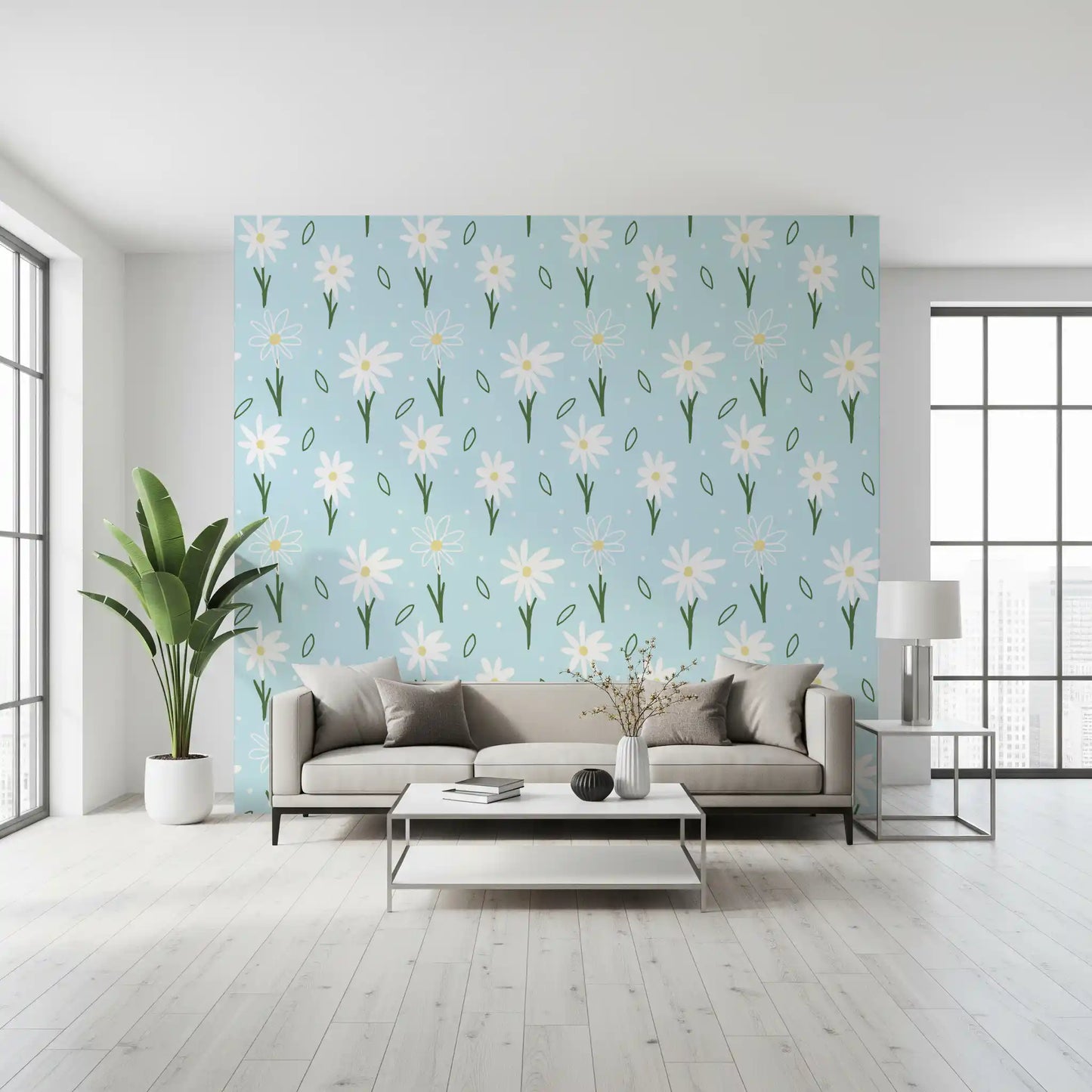 Daisy Delight on Blue Wallpaper⁠