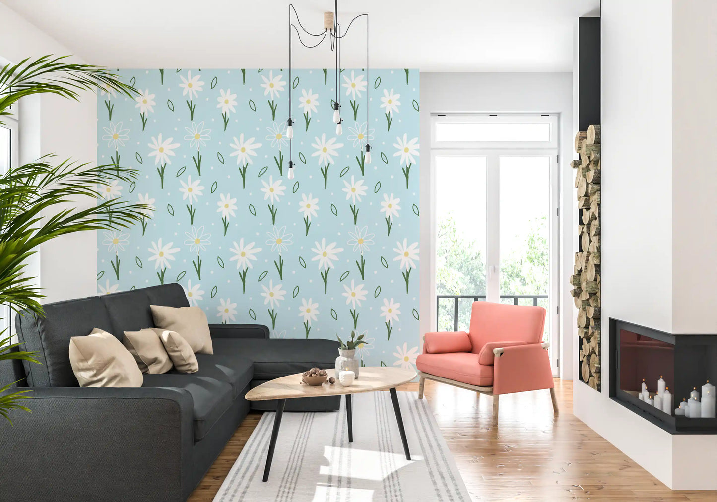 Daisy Delight on Blue Wallpaper⁠