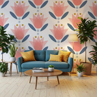 Coral pink tulip blooms repeating across the Soft Serenity Wallpaper