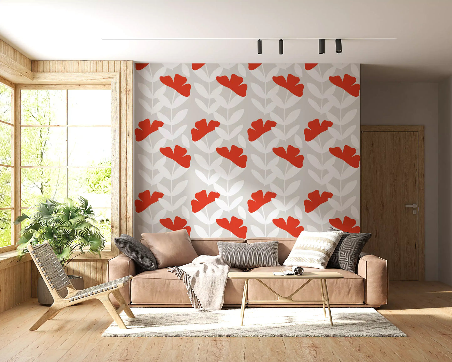 Compact dining Room where Red Peony Wallpaper meets