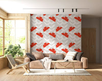 Compact dining Room where Red Peony Wallpaper meets