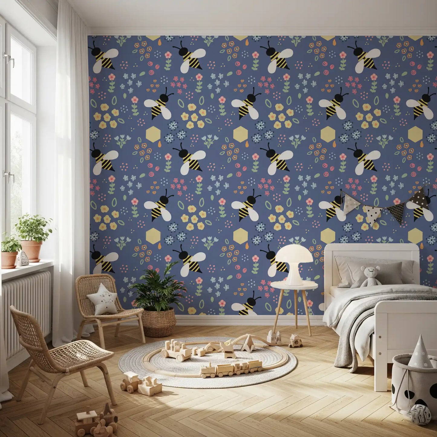 Whimsical Bee Garden Wallpaper⁠