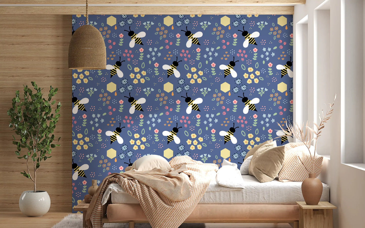Whimsical Bee Garden Wallpaper⁠