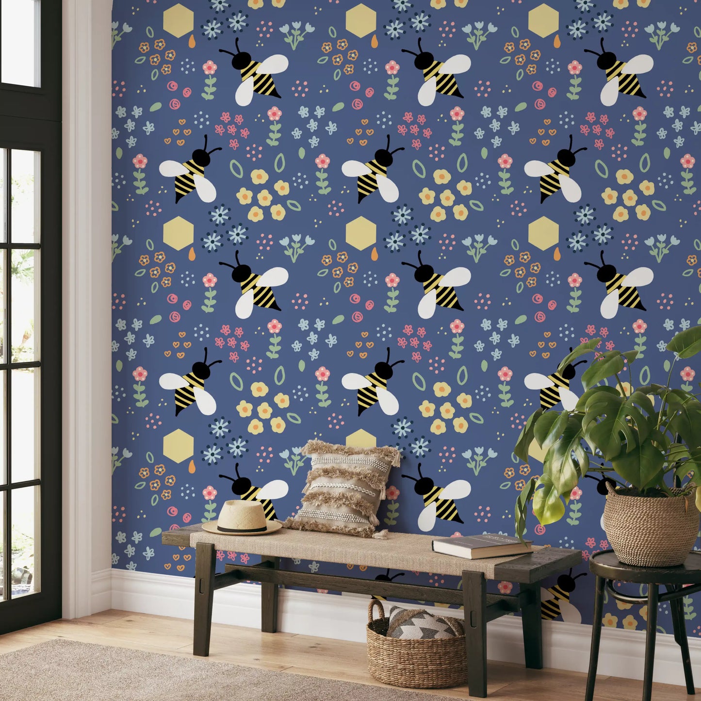 Whimsical Bee Garden Wallpaper⁠