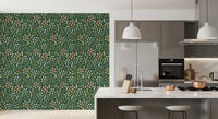 Painted hearts thread between blooms across the Evergreen Floral Wallpaper field.