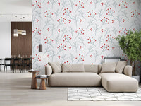 Scandi Berry wallpaper gives a lounge a quiet Nordic moment with subtle accents.