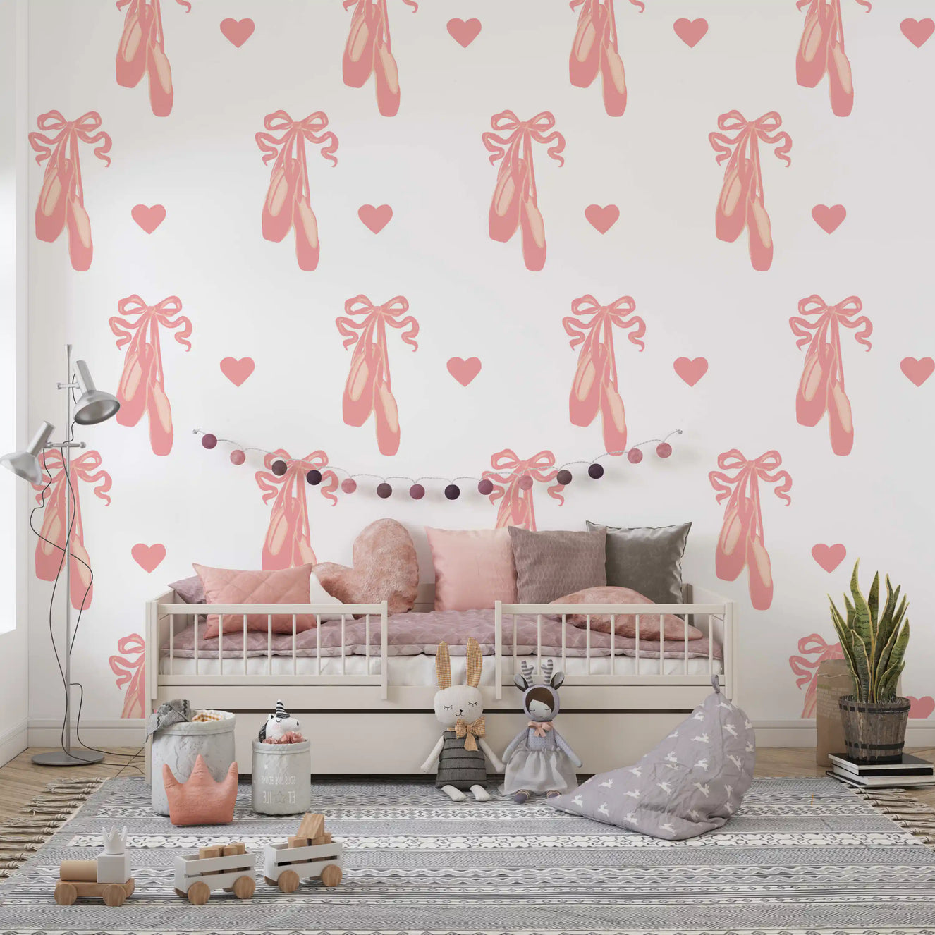 Sweet Ballet Dreams wallpaper turns a young girl's Nursery into a calm pink hideaway.