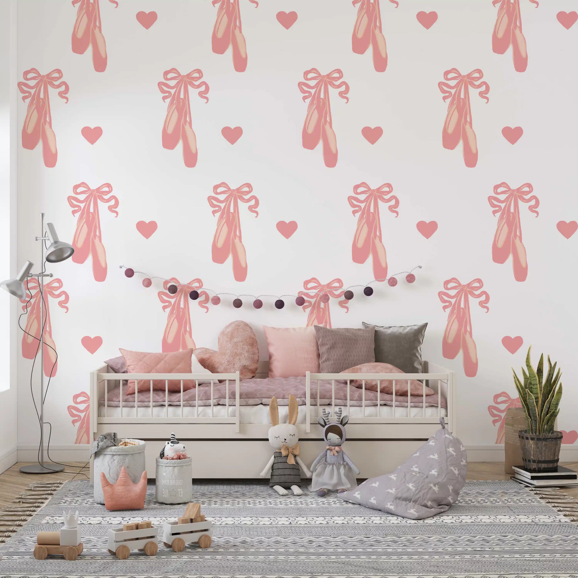 Sweet Ballet Dreams wallpaper turns a young girl's Nursery into a calm pink hideaway.