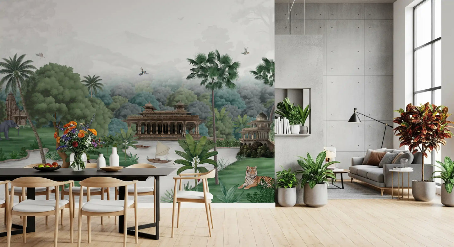 Emerald Jungle Palace Wall Mural