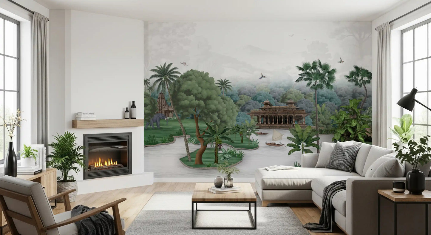 Emerald Jungle Palace Wall Mural