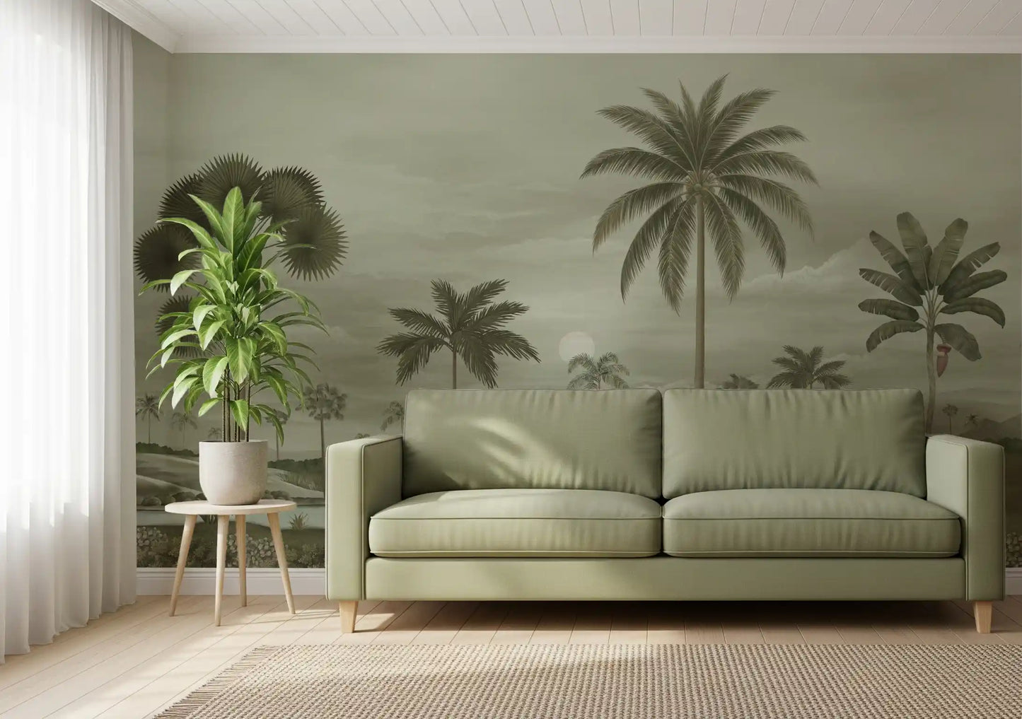 Tropical Riverbend Wall Mural featuring quiet waterways and gentle tree forms