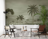 Hallway Muted Riverbend Wall Mural with winding water and distant tropical trees