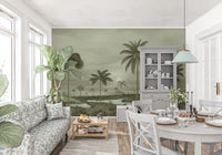 Hallway Tropical Riverbend Wall Mural showing hazy palms and muted landscape