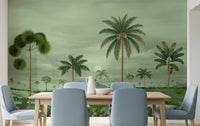 Dining room River Landscape Mural featuring palms and calm blue channels