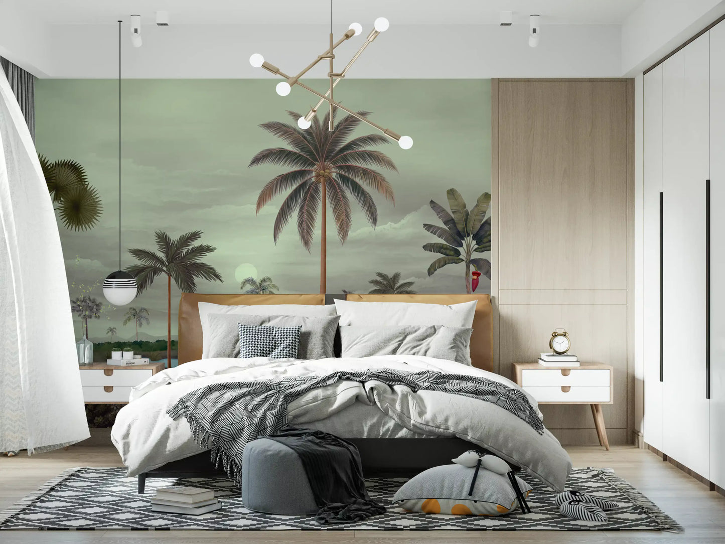 Bedroom Tropical Serenity Riverbanks mural with soft landscape depth