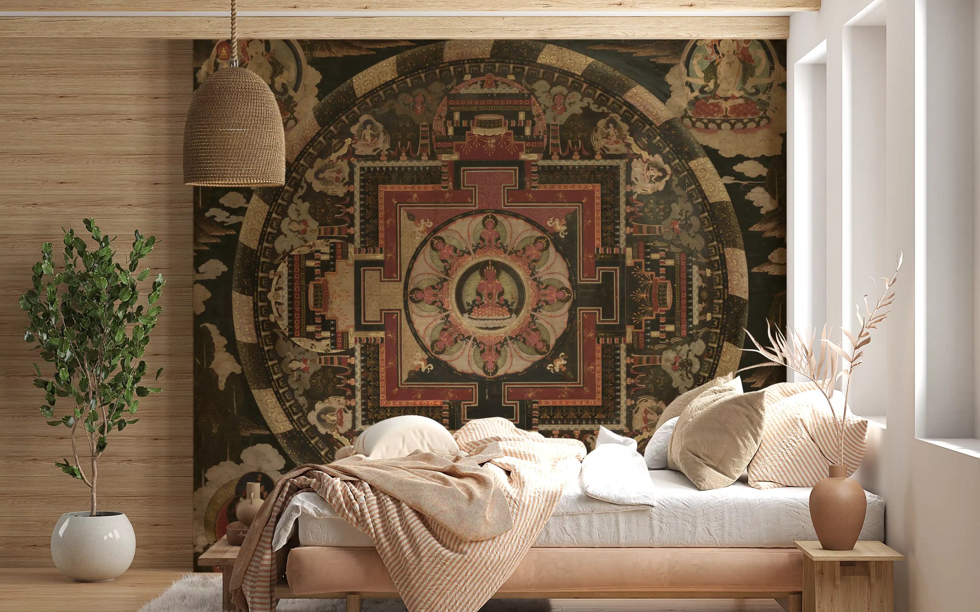 A Bedroom the rich Sacred Mandala Tapestry wall mural.