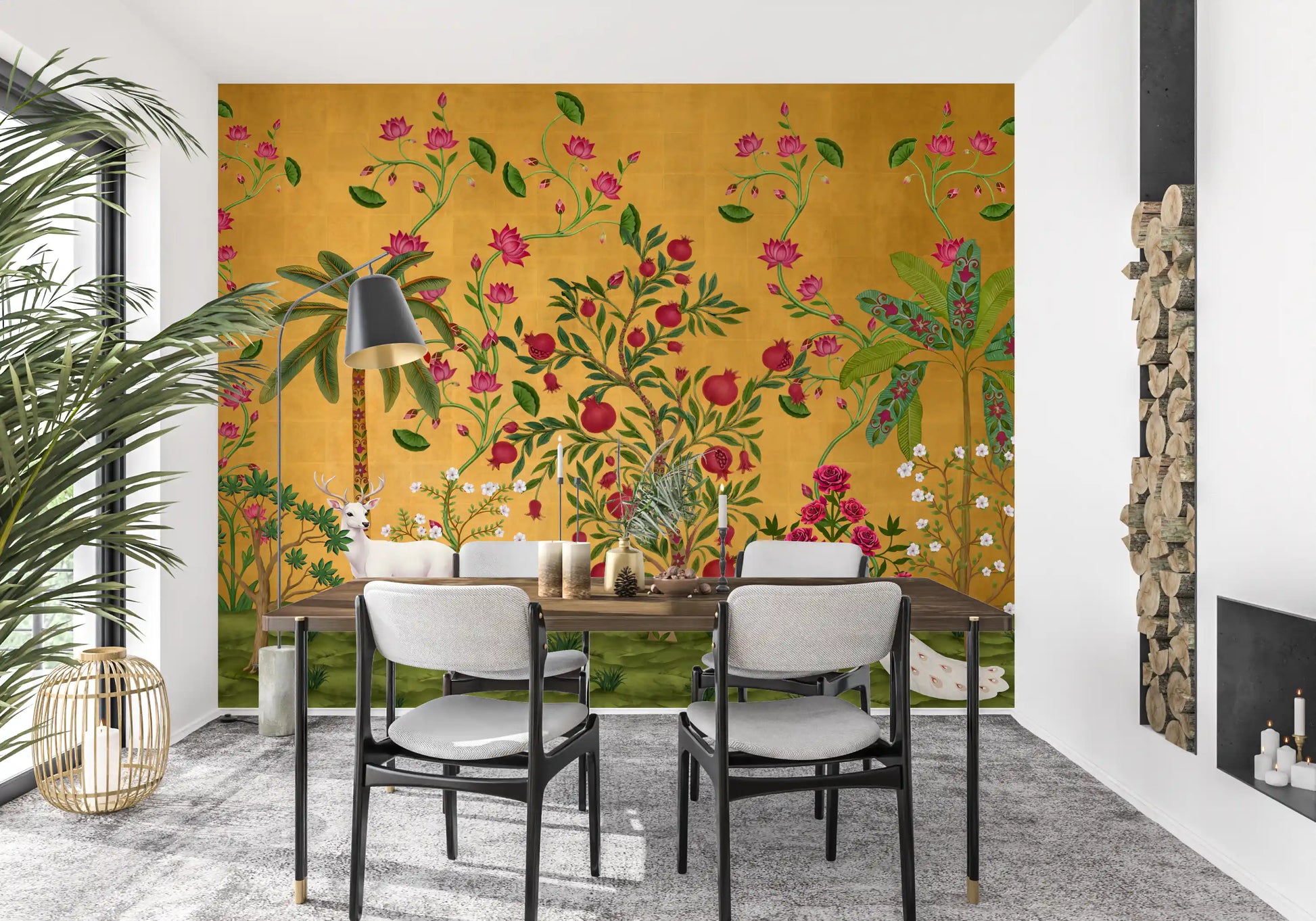 Pink lotus blooms trail upward on the Regal Wildlife Paradise wall mural