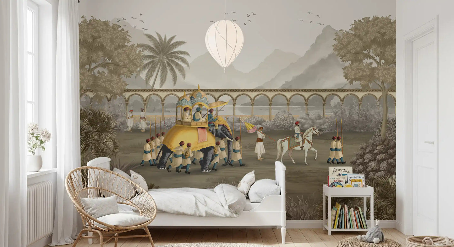 Mughal Grandeur: The Elephant Procession Wall Mural
