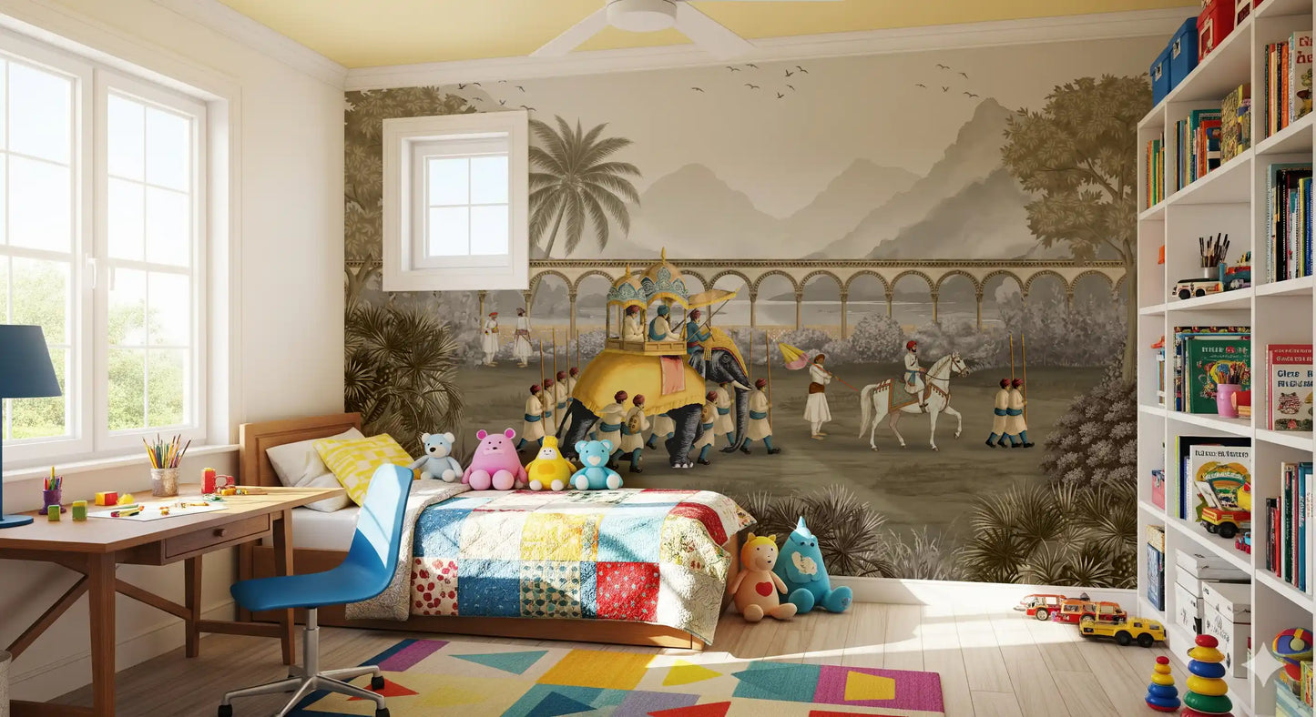Mughal Grandeur: The Elephant Procession Wall Mural