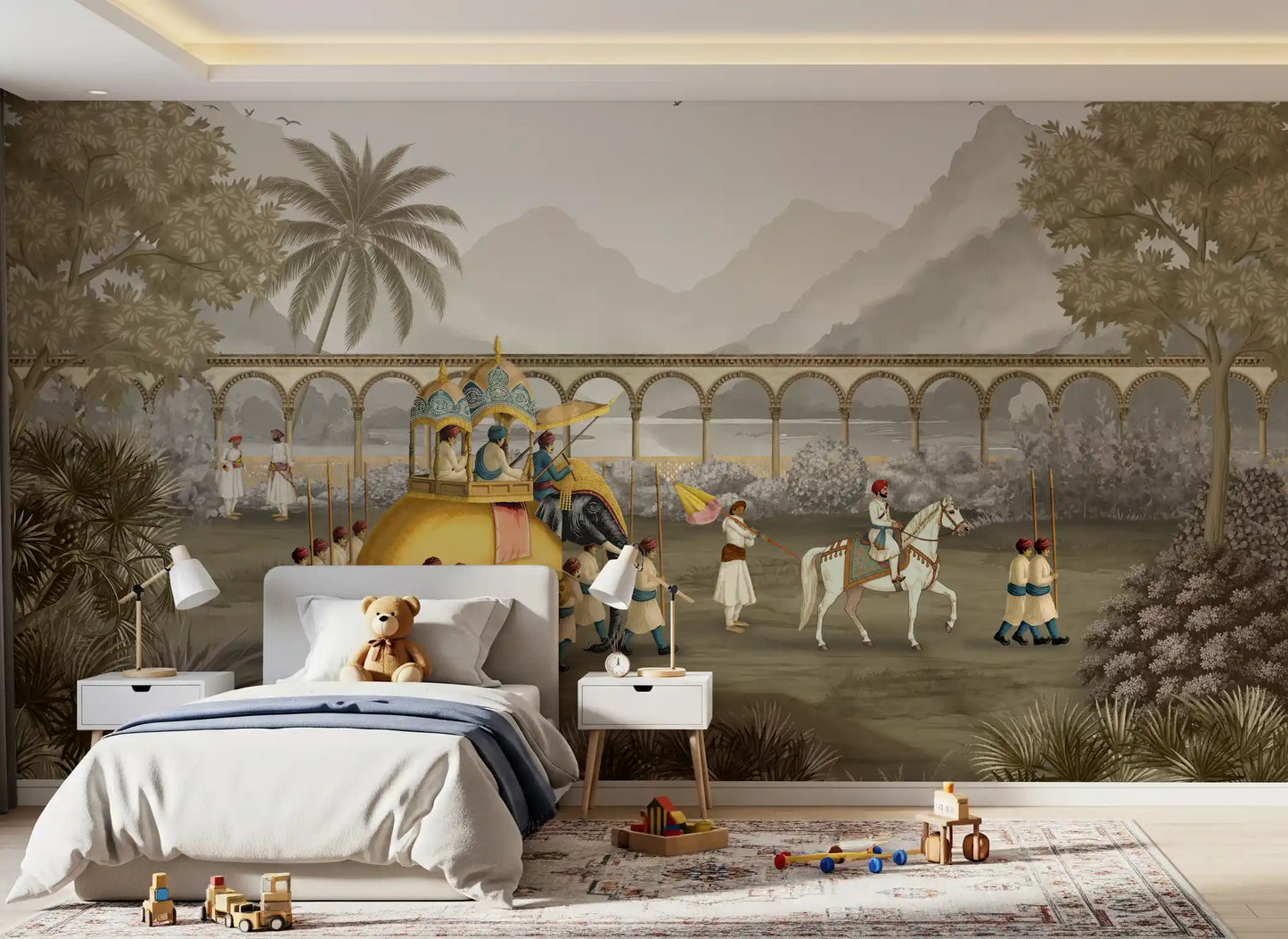 Mughal Grandeur: The Elephant Procession Wall Mural