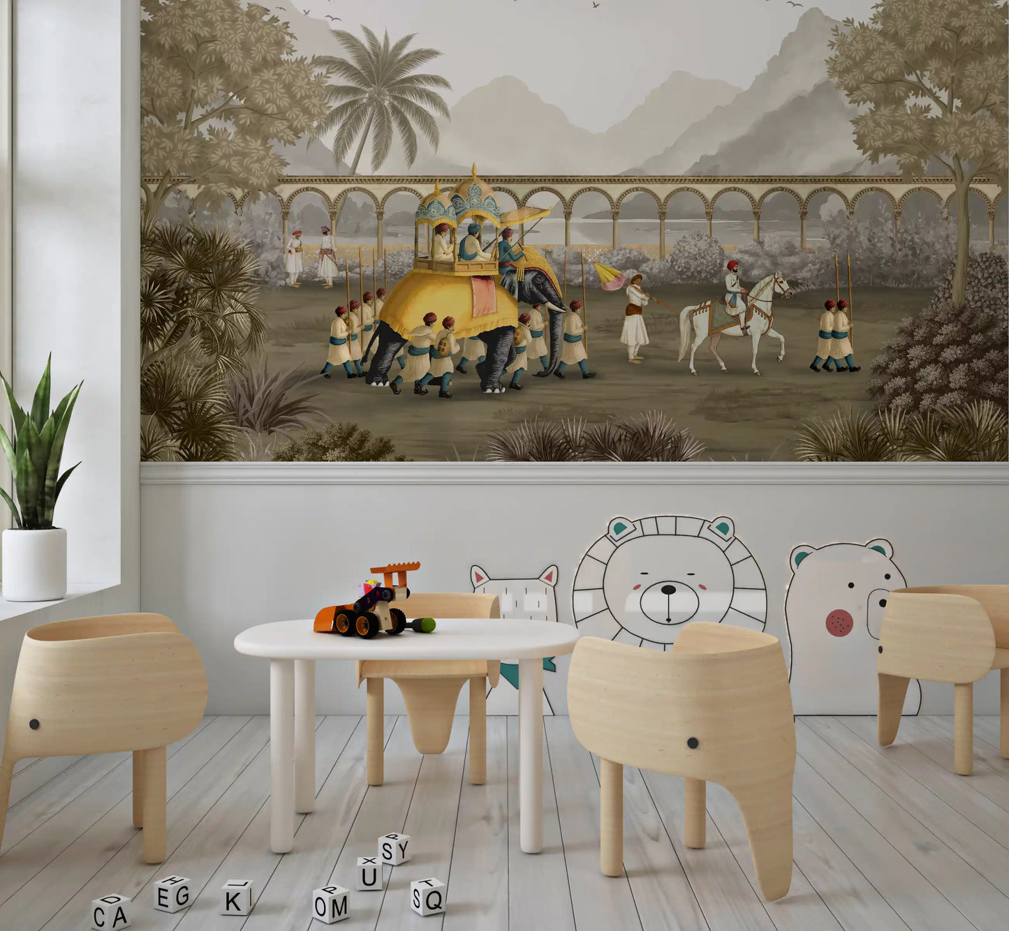 Mughal Grandeur: The Elephant Procession Wall Mural