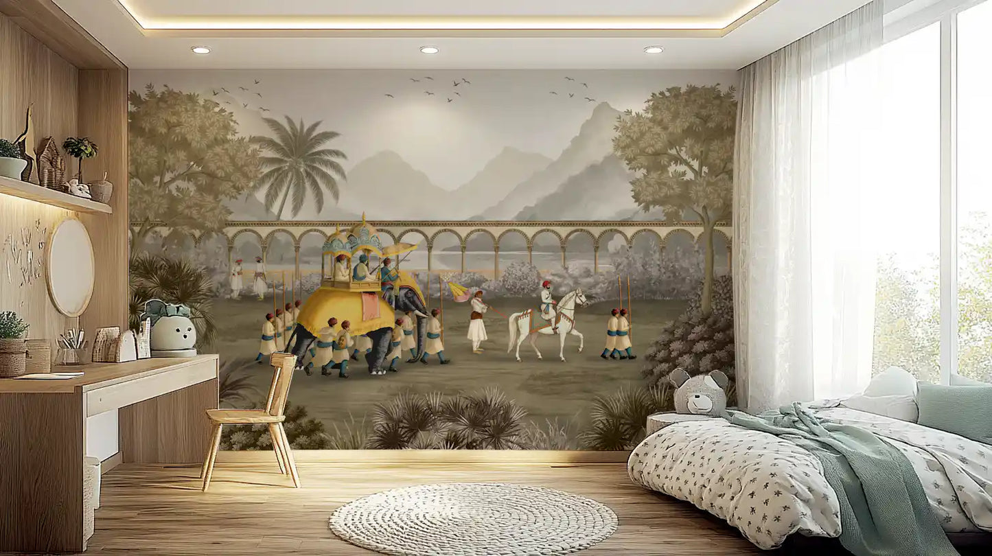 Mughal Grandeur: The Elephant Procession Wall Mural