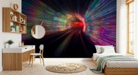 Multicolour light trails race through the Warp Lights wall mural