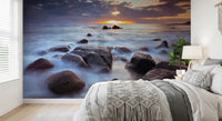 Bedroom backdrop of stony surf set by the Lofoten wall mural
