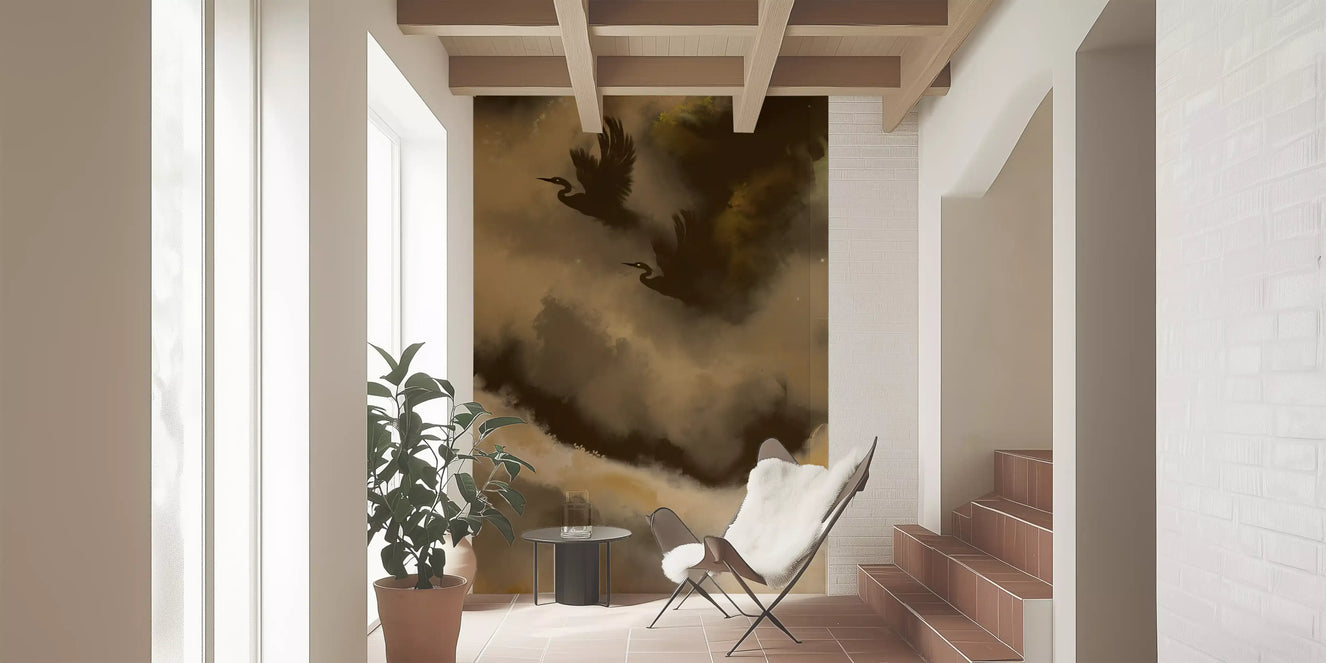 Mystic Flight of Herons Birds Watercolor Wall Mural