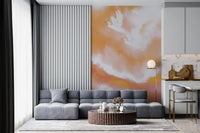 Living room with the Ethereal Flight at Dawn wall mural in warm tones
