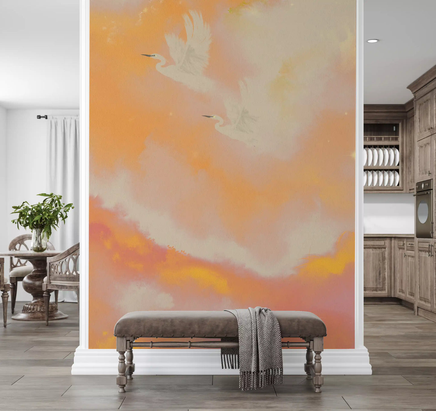 Soaring Dreams wall mural blending peach, yellow and blush tones