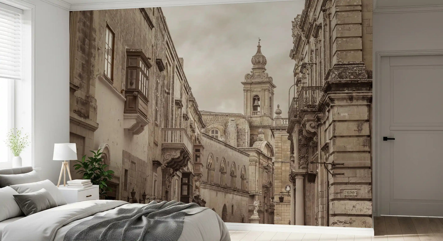 Mdina Echoes of Stone and Spire wall mural with a baroque church tower