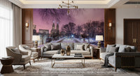 Living room  lit by the violet Bow Bridge Winter wall mural