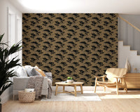 Living room glowing against the Prowling Leopards Pattern in black and gold