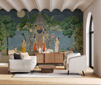Living room feature using the Moonlit Divine Realm wall mural night sky scene